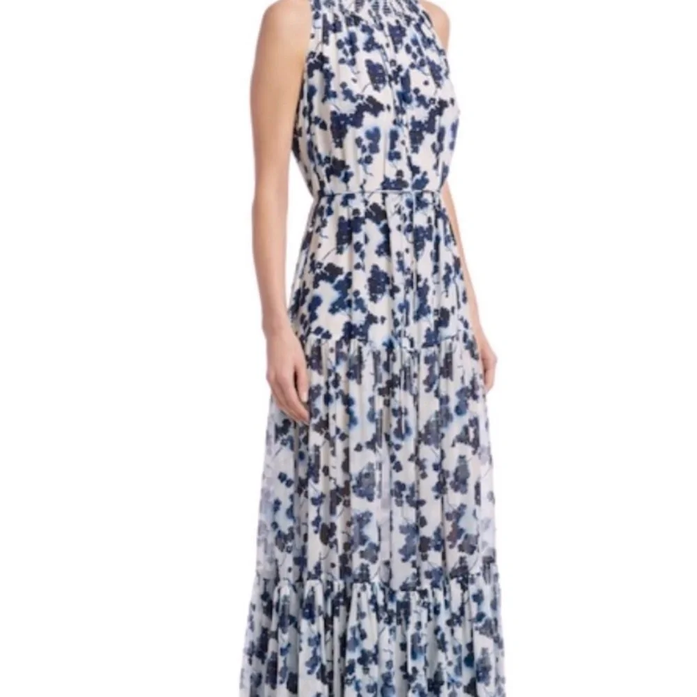 NWT Elizabeth and James Blue Floral Smocked Neck Tiered Maxi Dress Womens XXL - Picture 1 of 10